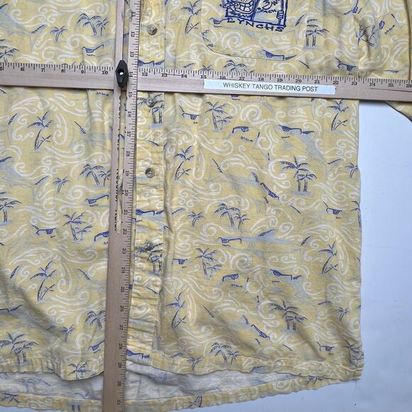 Mutt Lynchs  Columbia Newport Beach CA Hawaiian Shirt XL Yellow Sharks Dog - Picture 5 of 12